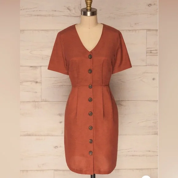 Rust button up dress - Picture 2 of 5